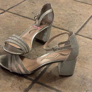 Nina Silver Glitter Block Heel Sandals